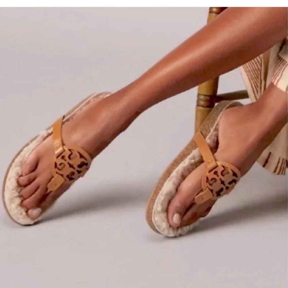 TORY BURCH Miller Cloud Sherling‎ Sandals In Nappa Leather Size 10